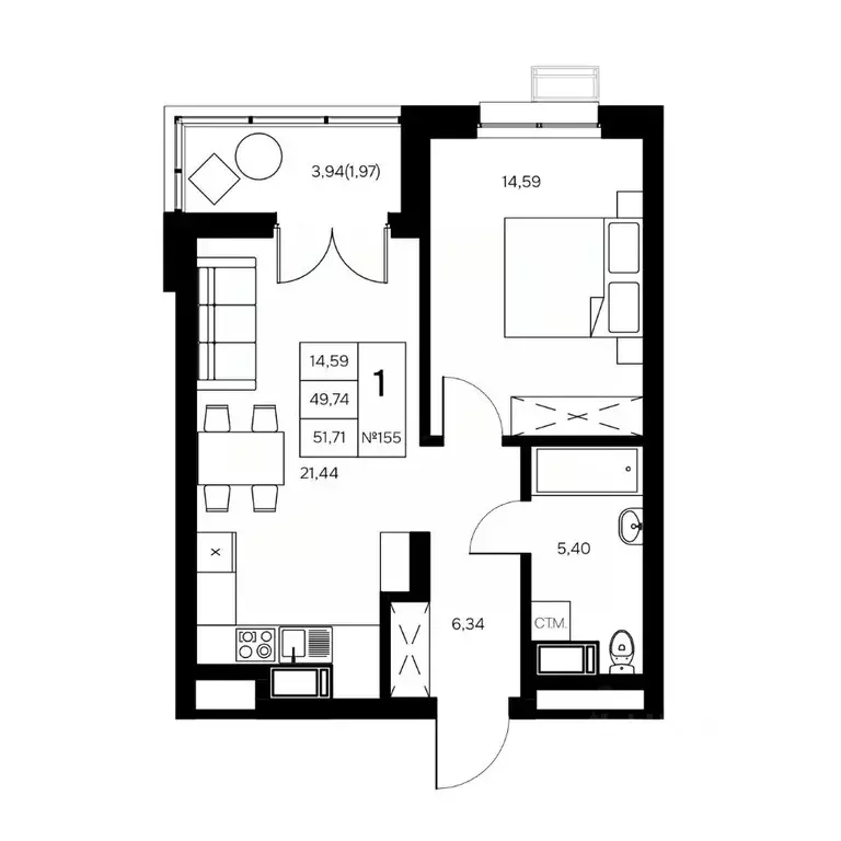 1-к кв. Калужская область, Обнинск Заовражье жилрайон, Новый город ... - Фото 1