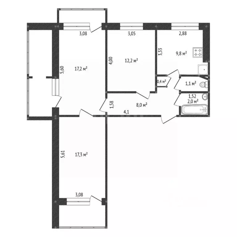 3-к кв. Башкортостан, Уфа ул. Рабкоров, 8 (75.0 м) - Фото 1