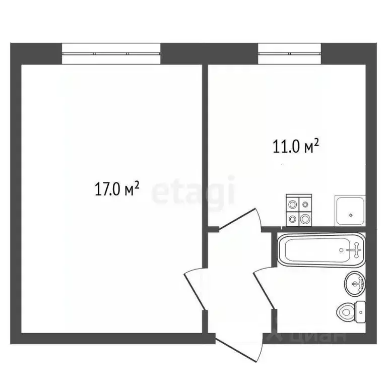 1-к кв. Архангельская область, Новодвинск Пролетарская ул., 49 (35.7 ... - Фото 2