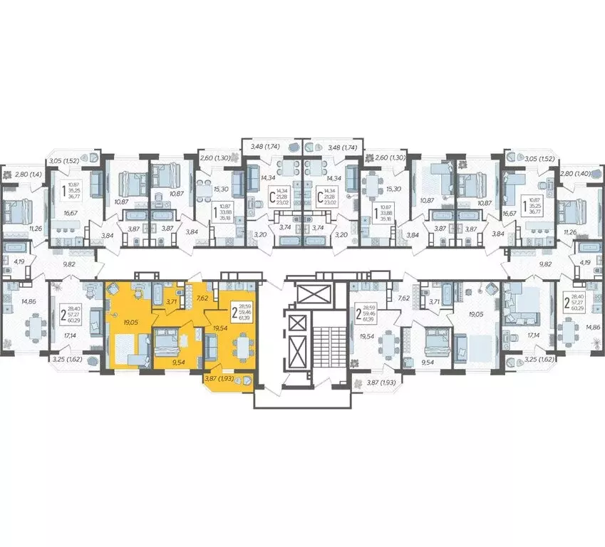 2-комнатная квартира: Краснодар, Уральская улица, 87/7 (61.39 м) - Фото 2