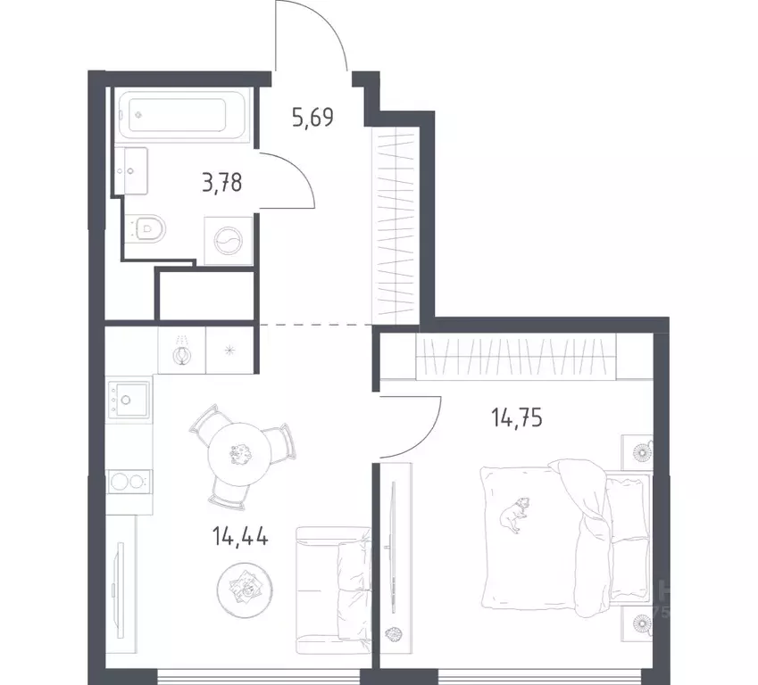 1-к кв. Москва Квартал на воде жилой комплекс, к5 (38.66 м) - Фото 1