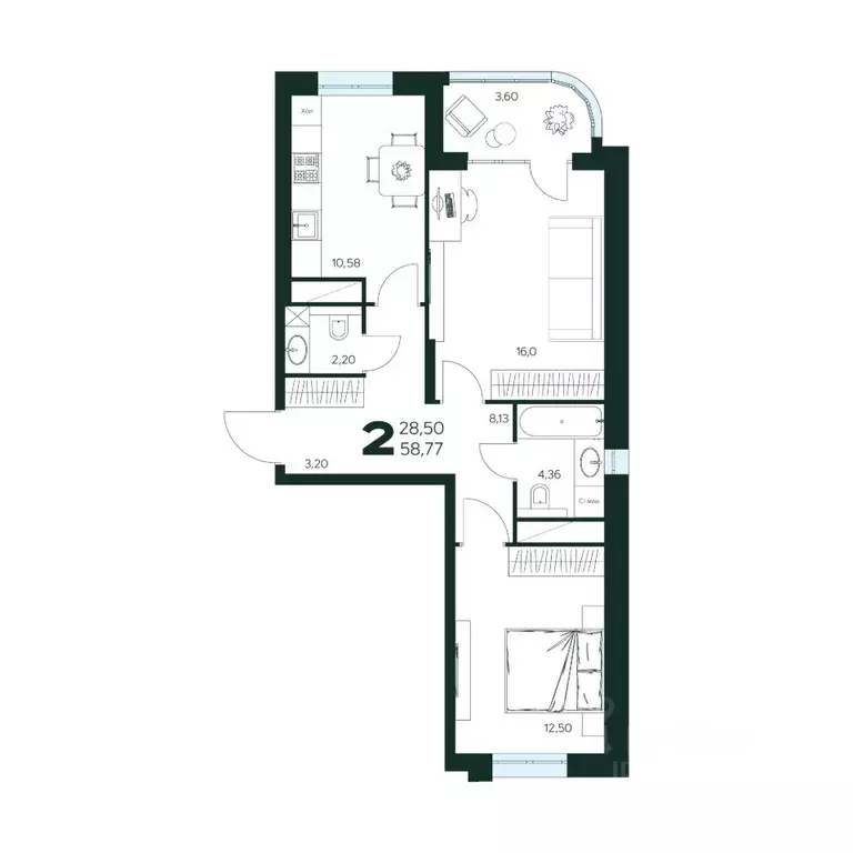 2-к кв. Московская область, Химки Сходня мкр,  (58.77 м) - Фото 1