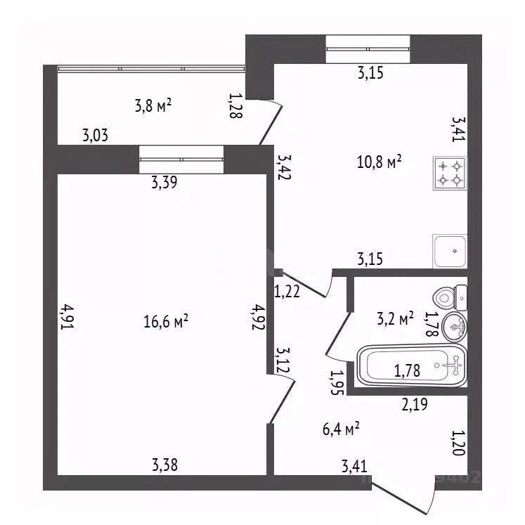 1-к кв. Башкортостан, Уфа Дагестанская ул., 16 (37.3 м) - Фото 2