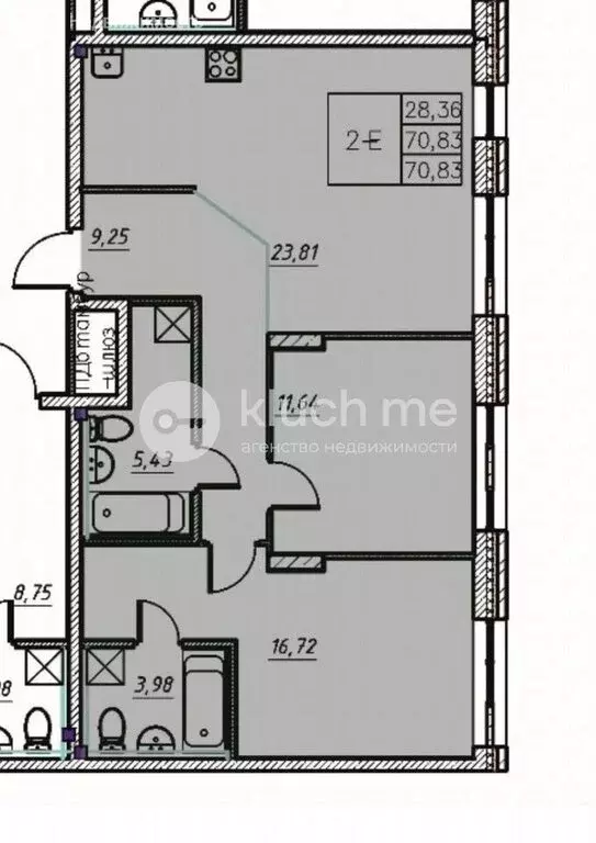 3-комнатная квартира: Казань, Адмиралтейская улица, 2 (70.83 м) - Фото 1