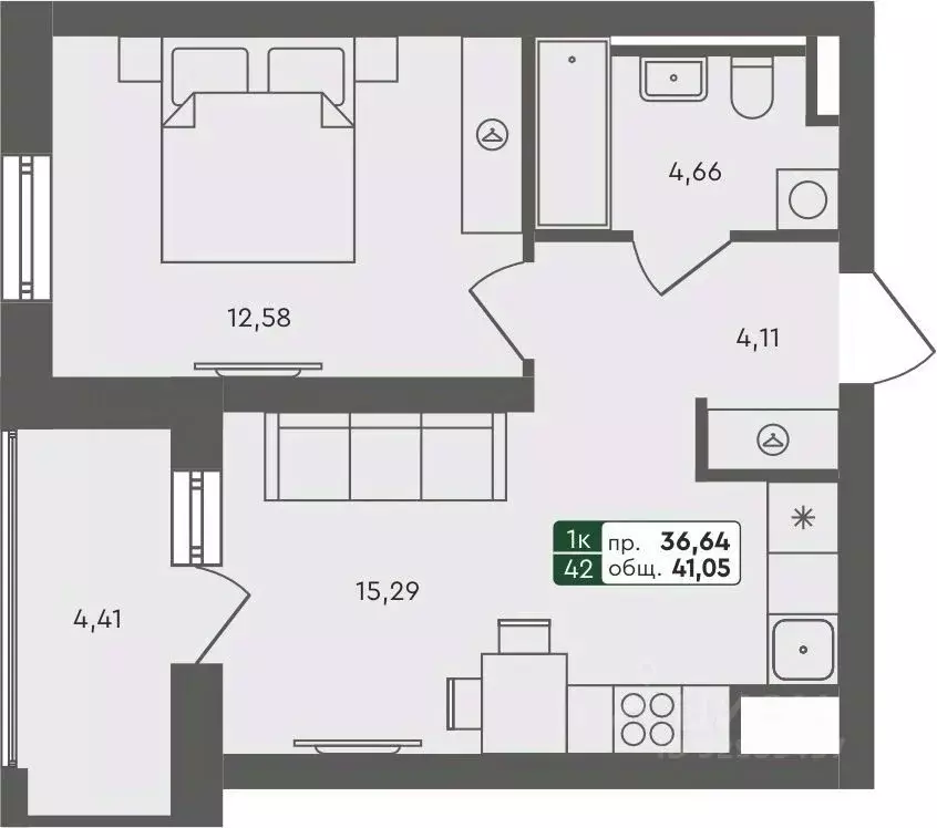 1-к кв. Омская область, Омск Красноярский тракт (41.05 м) - Фото 0