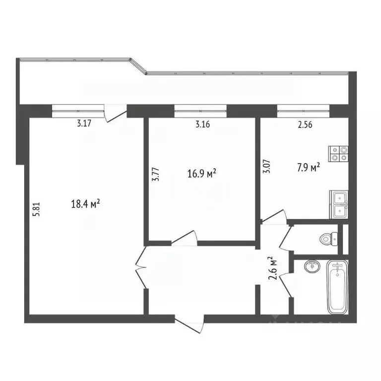 2-к кв. Архангельская область, Архангельск Стрелковая ул., 24к1 (50.4 ... - Фото 1