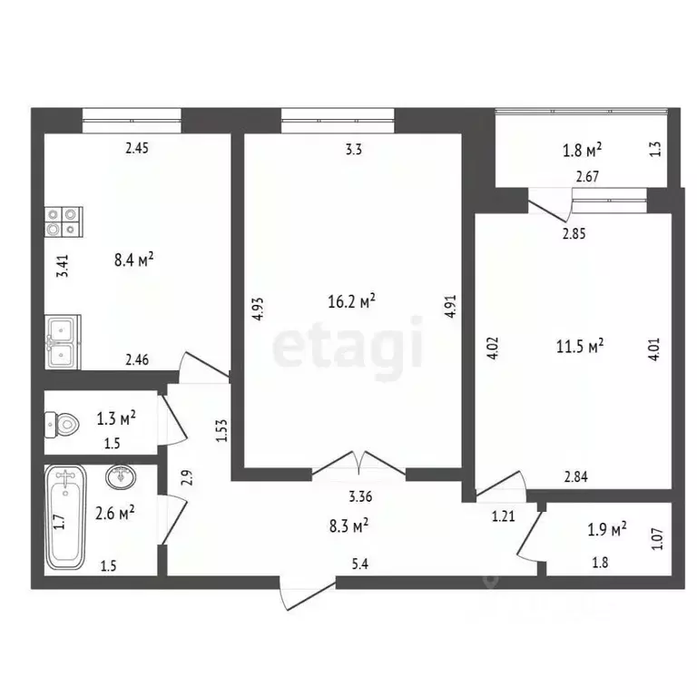 2-к кв. Башкортостан, Стерлитамак Коммунистическая ул., 108 (50.2 м) - Фото 2