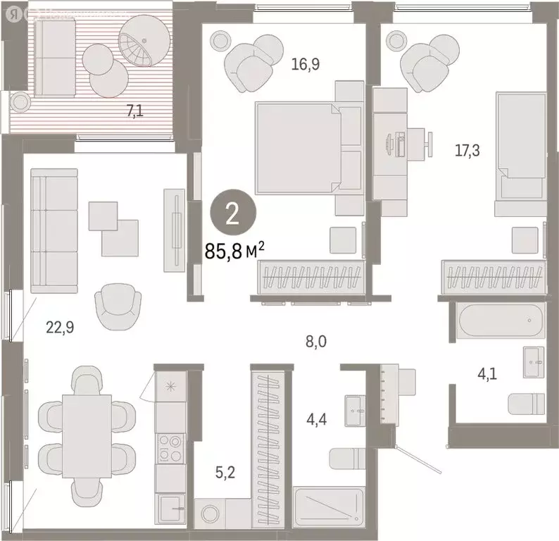 2-комнатная квартира: Екатеринбург, улица Гастелло, 19А (85.84 м) - Фото 1