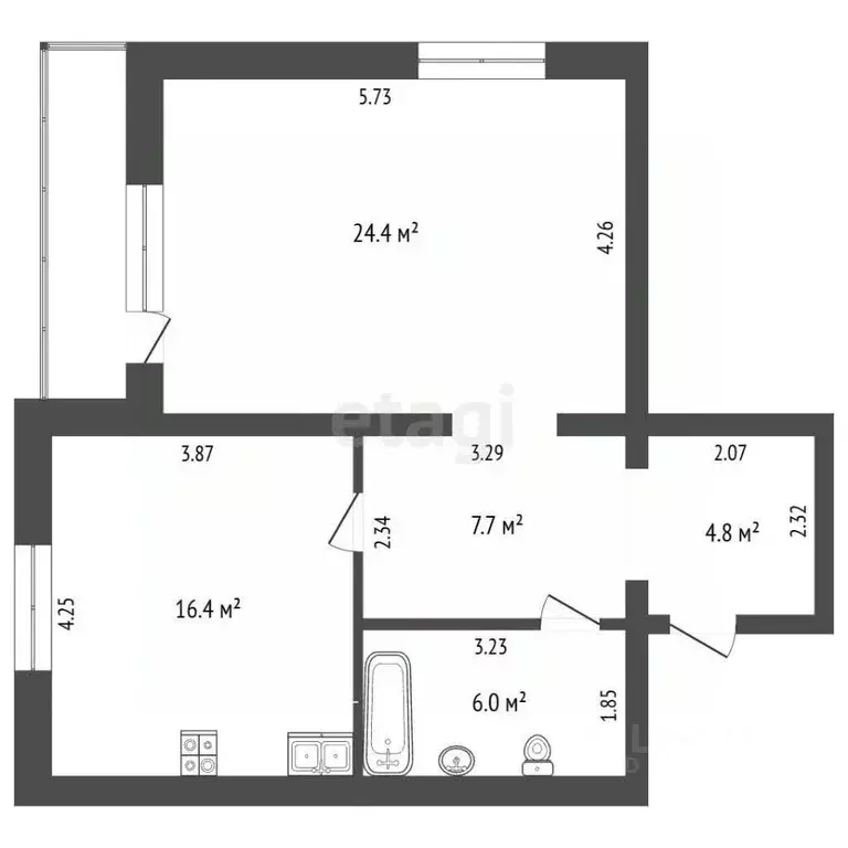 1-к кв. Кемеровская область, Кемерово Щегловский пер., 14 (59.3 м) - Фото 2