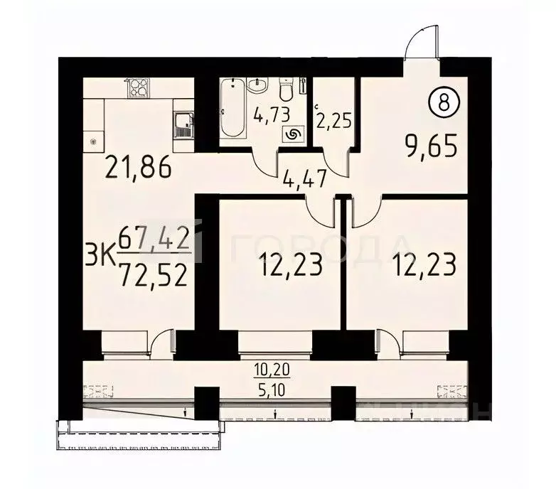3-к кв. Томская область, Томский район, д. Кисловка, Левобережный мкр ... - Фото 2
