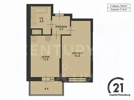 1-к кв. Санкт-Петербург ул. Среднерогатская, 20 (34.5 м) - Фото 1