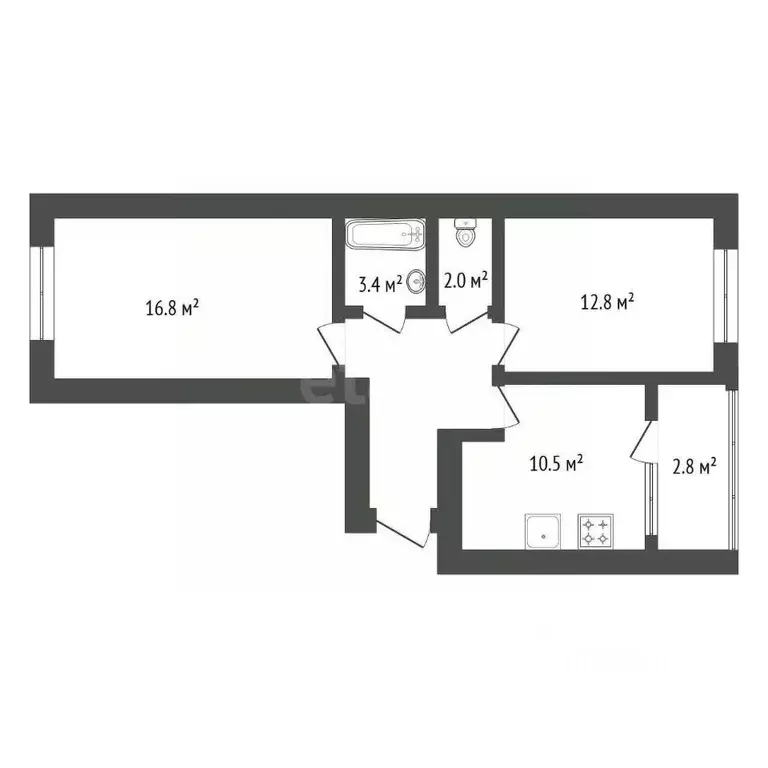 2-к кв. Амурская область, с. Тамбовка ул. Трудовая, 26 (56.0 м) - Фото 1