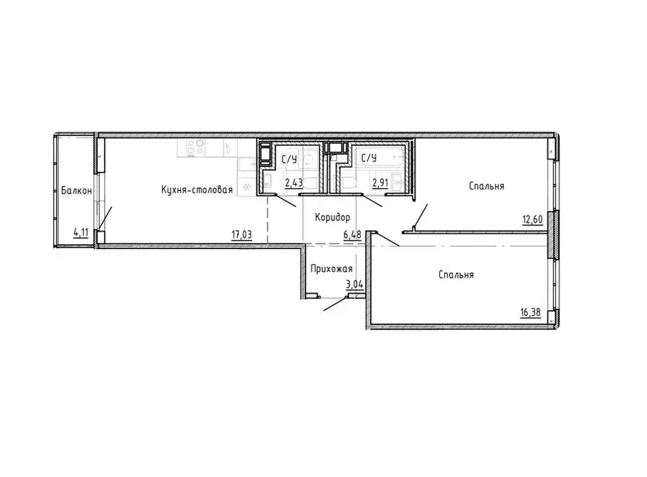 2-комнатная квартира: Санкт-Петербург, набережная реки Каменки, 11к1 ... - Фото 1