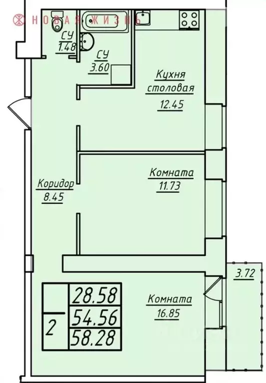 2-к кв. Самарская область, Самара ул. Стара-Загора, 249А (58.28 м) - Фото 0