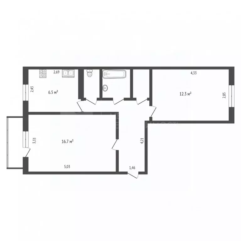 2-к кв. Тюменская область, Тюмень ул. Щорса, 10 (48.8 м) - Фото 1