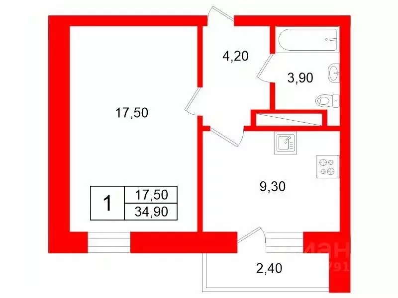 1-к кв. Санкт-Петербург Рыбацкий просп., 15 (34.9 м) - Фото 2