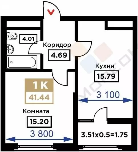 1-комнатная квартира: Краснодар, Школьный микрорайон, Школьная улица, ... - Фото 0