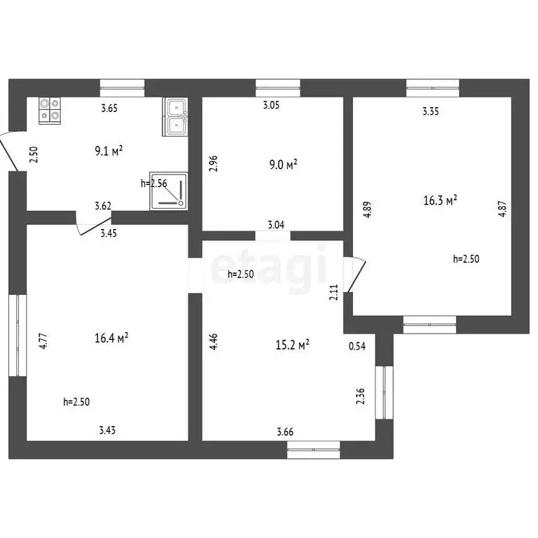3-комнатная квартира: деревня Нижняя Лужна, Совхозная улица, 28 (66 м) - Фото 1