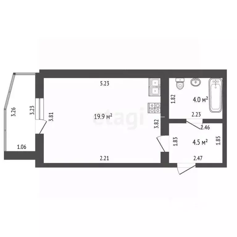 Студия Мордовия, Саранск ул. Девятаева, 7 (28.4 м) - Фото 2