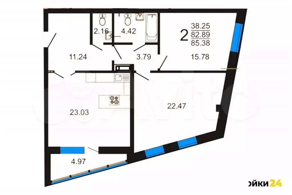 3-к. квартира, 85,5 м, 3/8 эт. - Фото 1