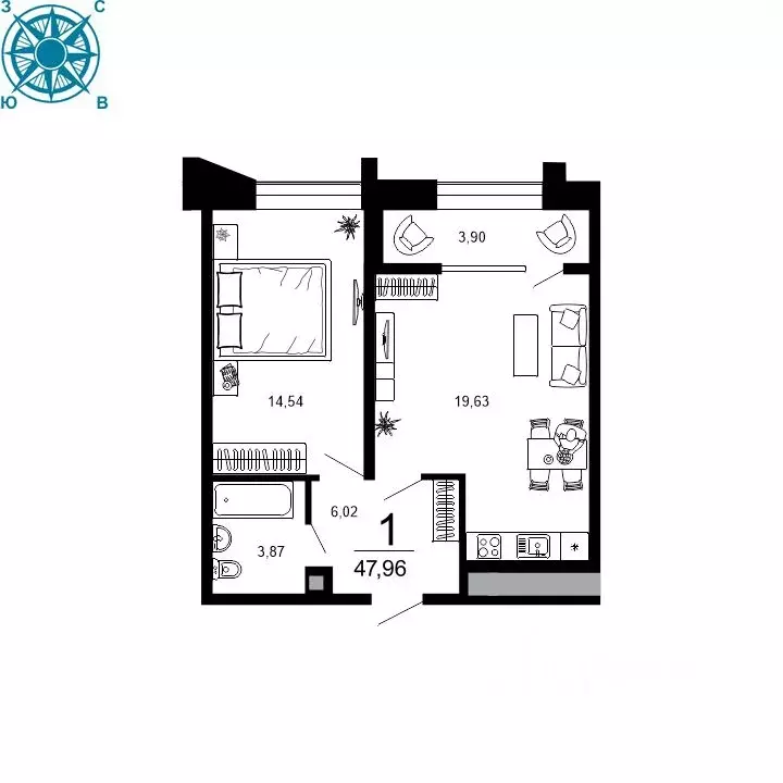 1-к кв. Рязанская область, Рязань ул. 1-я Железнодорожная (47.96 м) - Фото 1