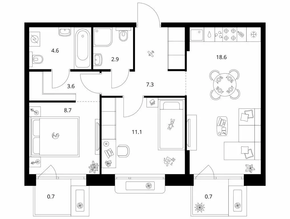 2-комнатная квартира: Казань, ЖК Сиберово, 3 (58.2 м) - Фото 1