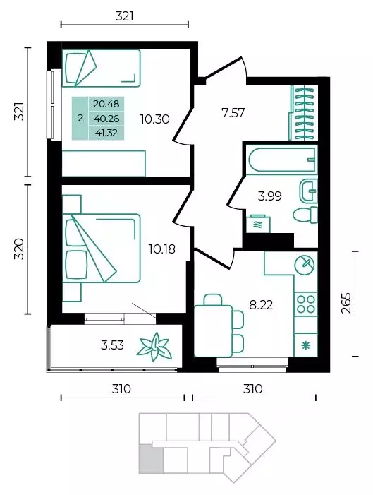 2-к кв. Адыгея, Майкопский район, пос. Тульский ул. Заречная (41.32 м) - Фото 1