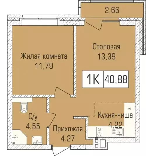 1-комнатная квартира: Новосибирск, улица Василия Клевцова, 3 (40.5 м) - Фото 1