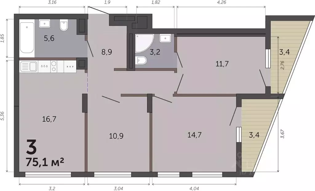 3-к кв. Свердловская область, Екатеринбург Малевич жилой комплекс ... - Фото 1