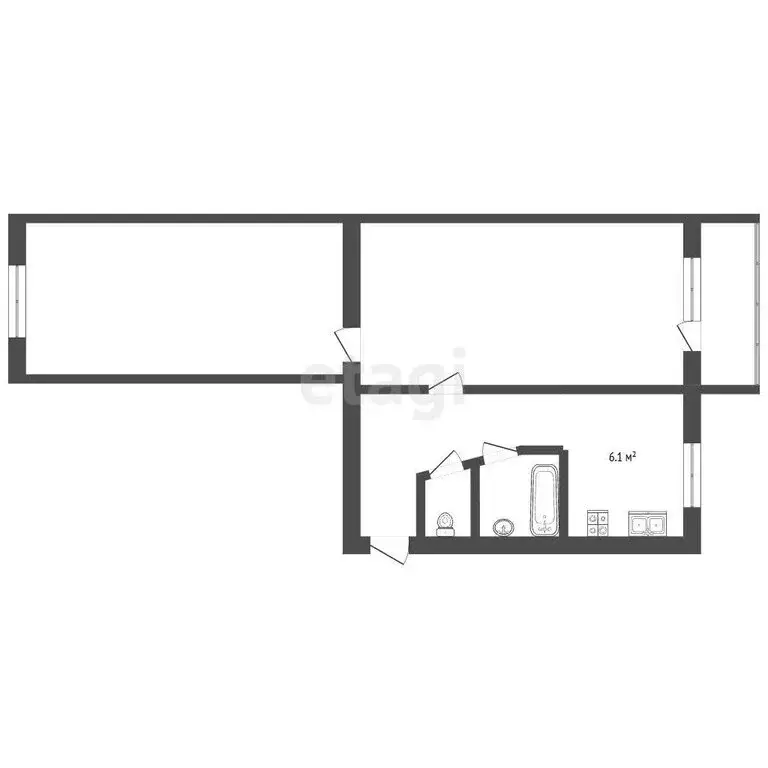2-комнатная квартира: Чернушка, улица Нефтяников, 4 (43.4 м) - Фото 1