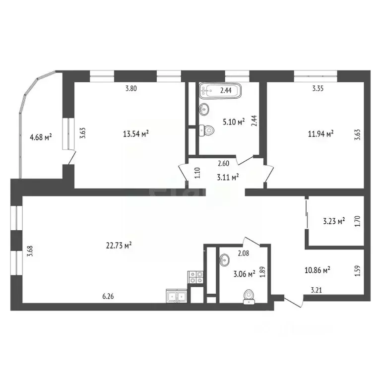2-к кв. Тюменская область, Тюмень ул. Николая Машарова, 2 (76.0 м) - Фото 2