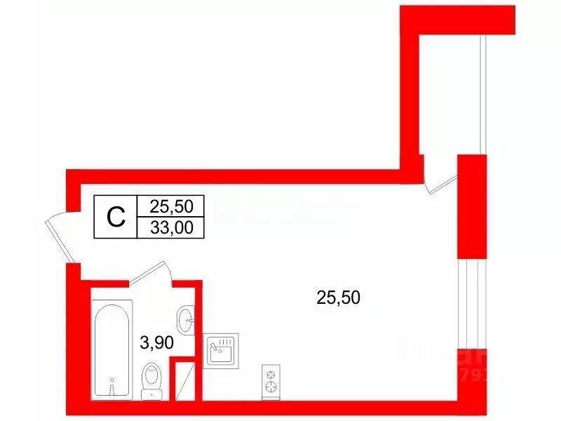 Студия Санкт-Петербург ул. Салова, 61 (33.0 м) - Фото 2