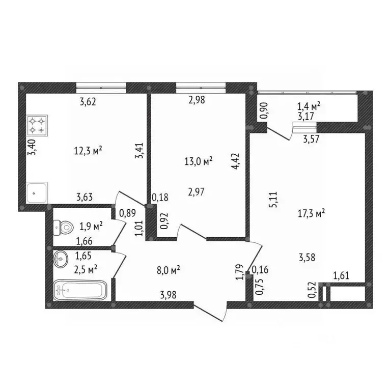 2-к кв. Башкортостан, Уфа ул. Просвещения, 7 (55.0 м) - Фото 2