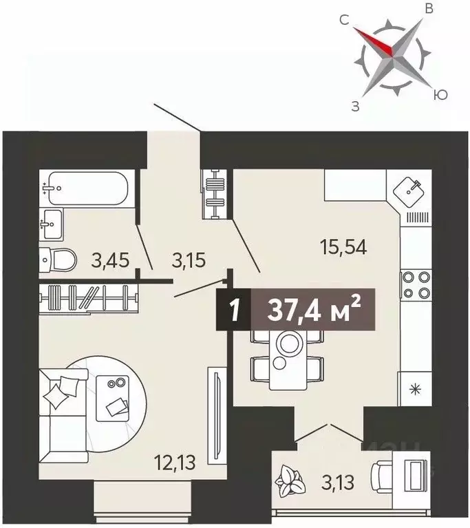 1-к кв. Пензенская область, Пенза ул. 8 Марта, 31к5 (35.84 м) - Фото 0