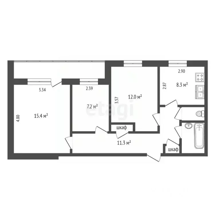 3-к кв. Крым, Щелкино Ленинский район, 60Б (56.1 м) - Фото 2