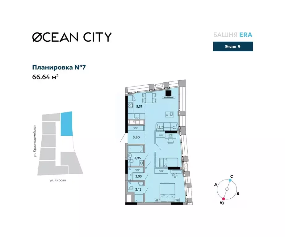 3-к кв. Удмуртия, Ижевск Красноармейская ул., 282 (66.64 м) - Фото 1