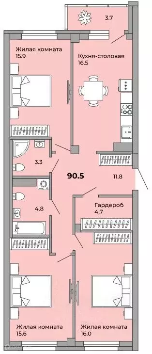 Продаётся 3-к квартира, 89.1 м - Фото 1
