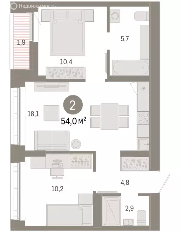 2-комнатная квартира: Екатеринбург, улица Гастелло, 19А (54 м) - Фото 1