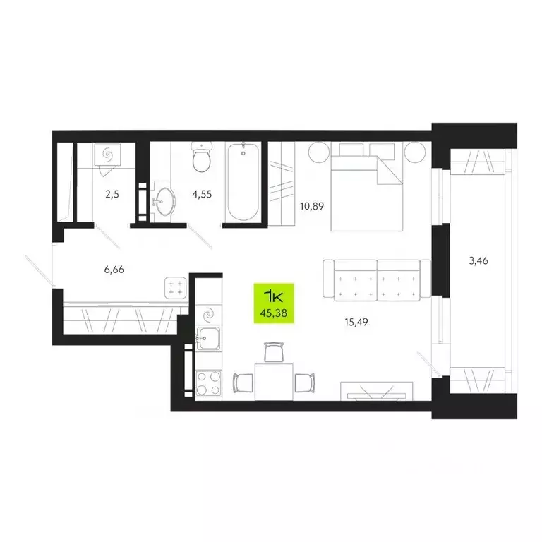 1-к кв. Томская область, Томск Уютный жилой квартал, ул. Маяковского, ... - Фото 1