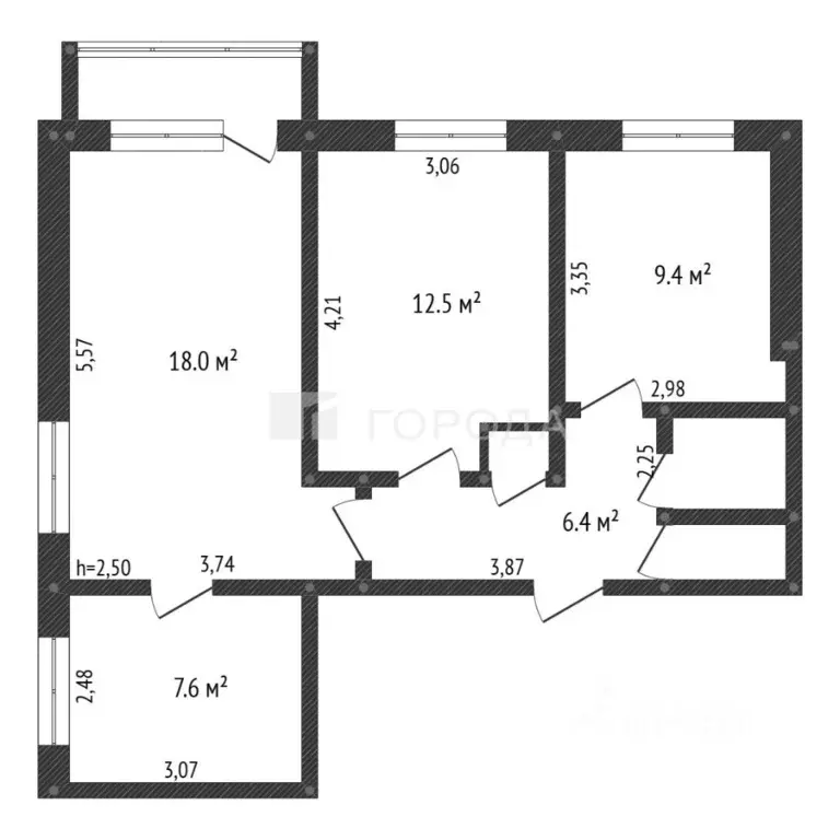 3-к кв. Кемеровская область, Новокузнецк ул. Клименко, 12 (57.6 м) - Фото 2