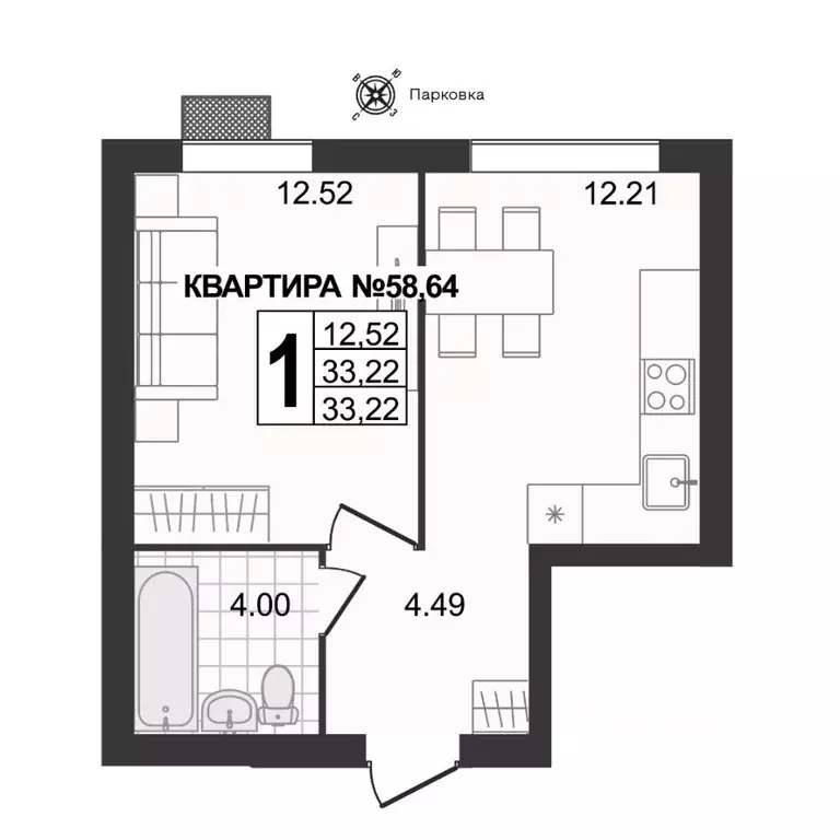 1-к кв. Владимирская область, Муром ул. 1-я Новослободская (33.22 м) - Фото 0