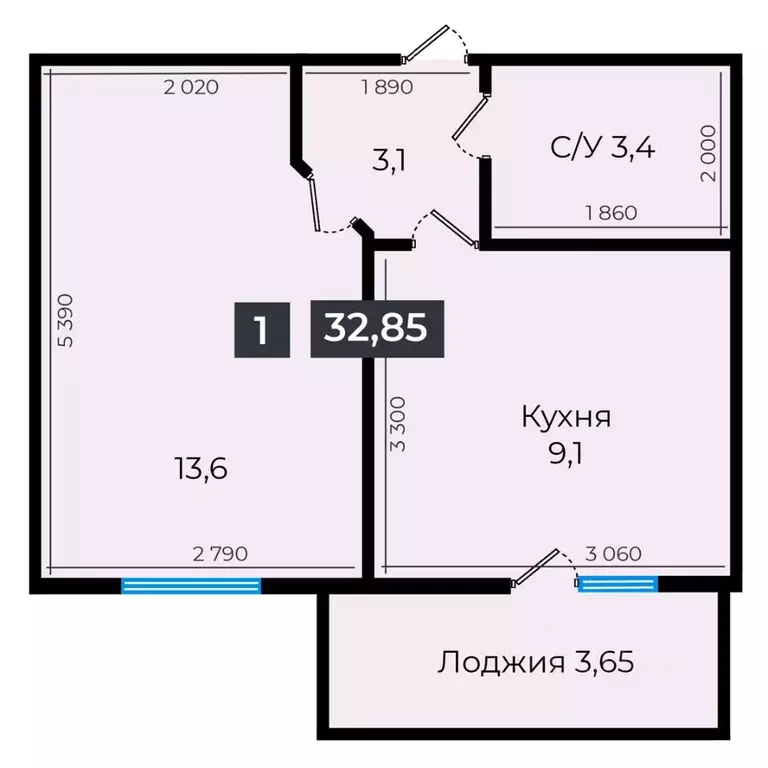 1-к кв. Ставропольский край, Ставрополь ул. Южный обход, 53В (32.65 м) - Фото 1