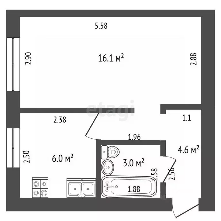1-к кв. Башкортостан, Стерлитамак ул. Худайбердина, 126 (29.7 м) - Фото 2