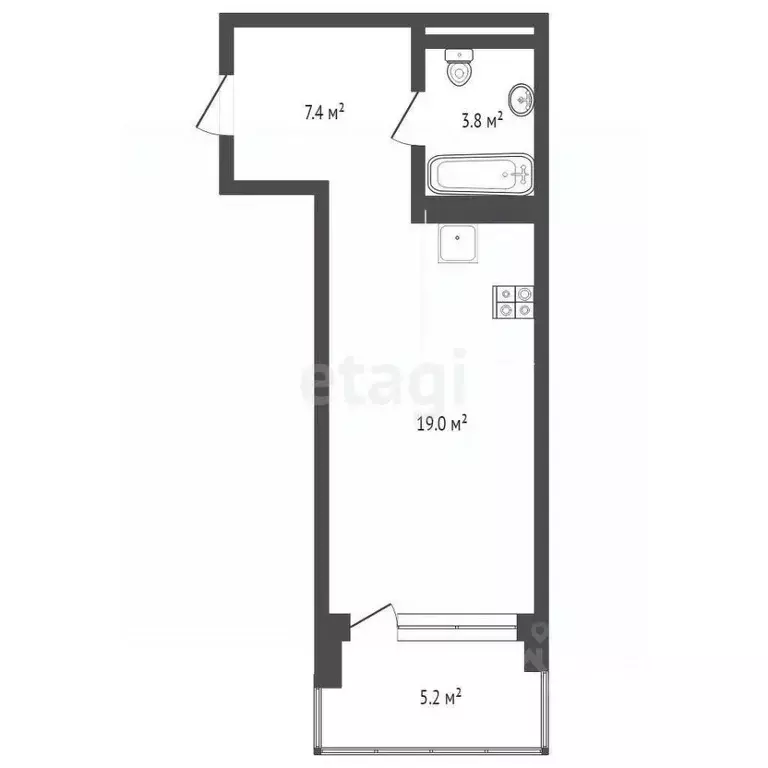 Студия Тюменская область, Тюмень ул. Краснооктябрьская, 4Ак1 (35.39 м) - Фото 1