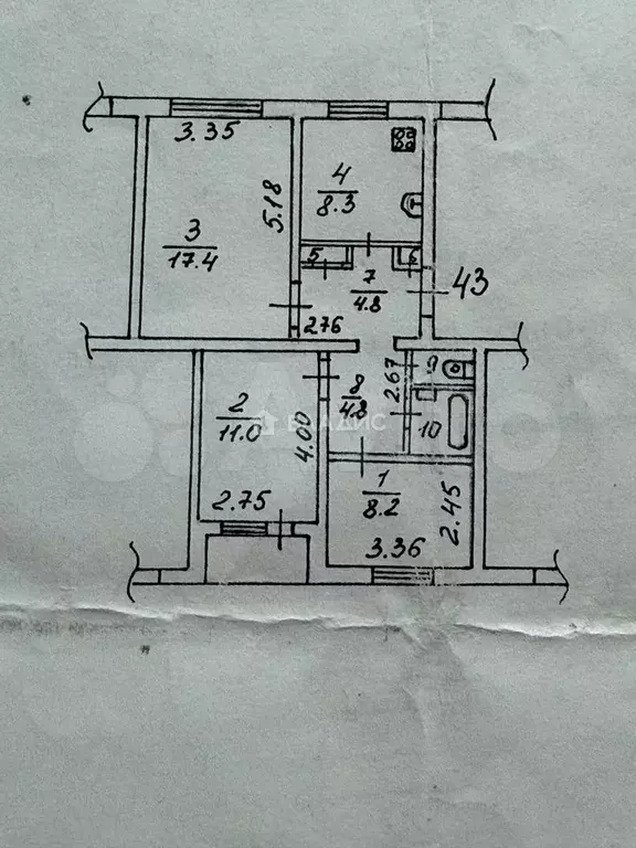 3-к. квартира, 60,7 м, 4/5 эт. - Фото 0