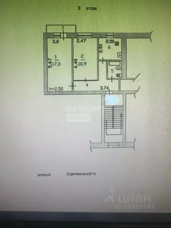 2-к кв. Пензенская область, Пенза ул. Карпинского, 15 (42.7 м) - Фото 1