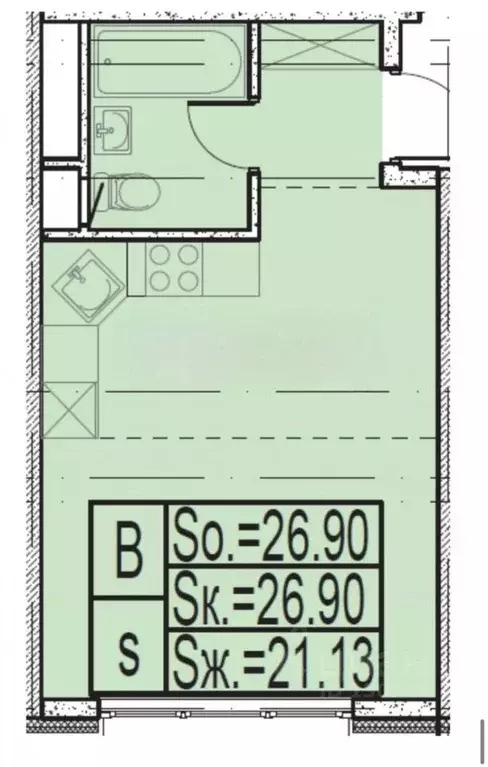 Студия Москва Дегунинская ул., 9к1 (26.8 м) - Фото 2
