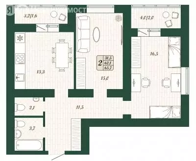2-комнатная квартира: посёлок городского типа Стройкерамика, ... - Фото 0