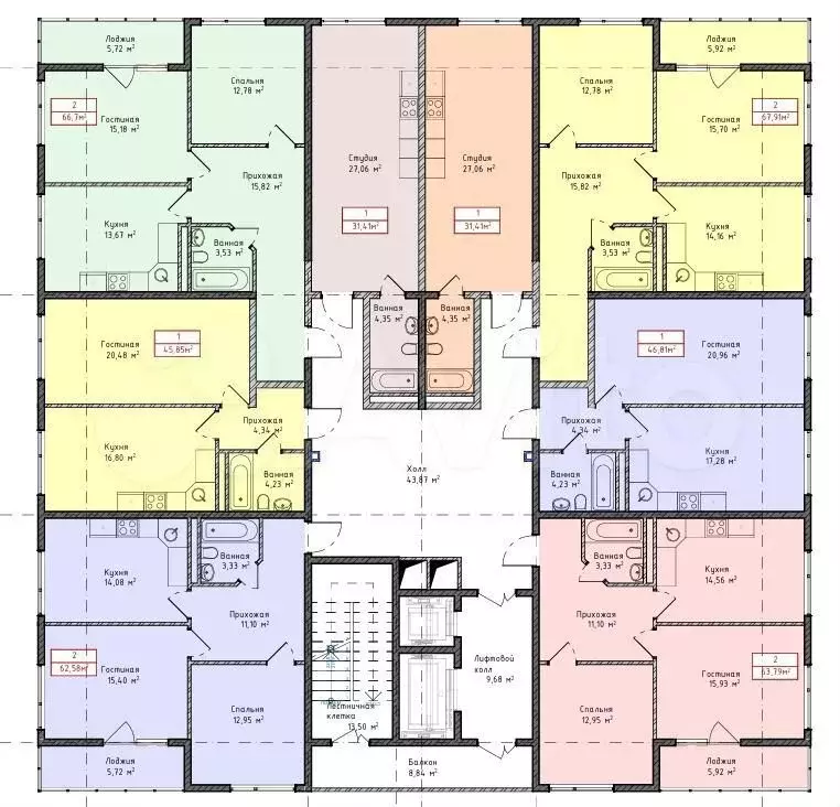 1-к. квартира, 67 м, 5/8 эт. - Фото 1