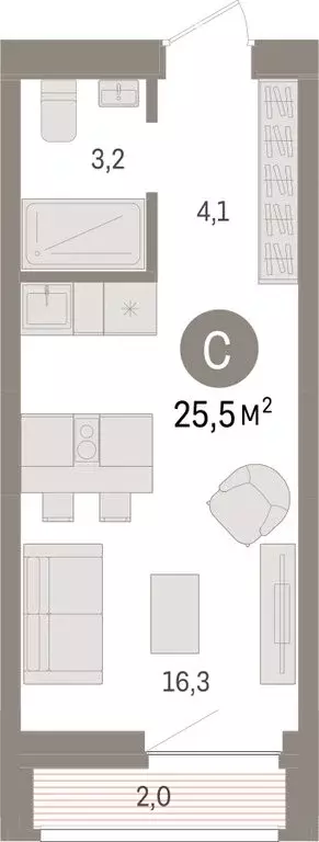 Квартира-студия: Тюмень, жилой комплекс Речной Порт (25.5 м) - Фото 2